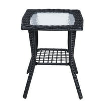 AetherLove Outdoor Side Table with Storage Wicker Patio Side Table, Tempered Glass Top End Table for Balcony Porch Deck (Black),17.9 x 17.9 x 22.6 in