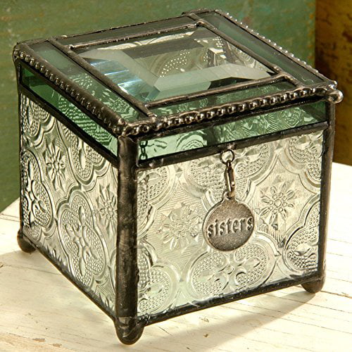 J Devlin Box 409 Green Stained Glass Jewelry Keepsake Box Gift for Sister Decorative Trinket Box Vintage Home Decor Sister Charm