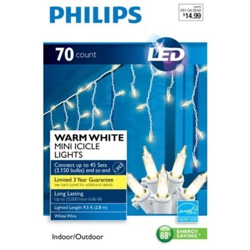 Philips 70Ct Warm White Led Icicle Mini String Lights