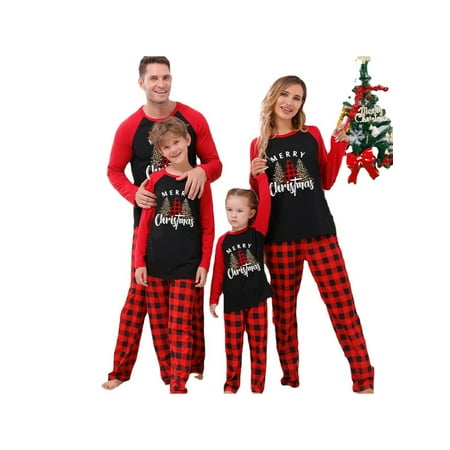 

Family Christmas Matching Pajamas Set Long Sleeve Elk / Xmas Tree Print Tops + Plaid Pants Set Sleepwear Loungewear Couple Pjs