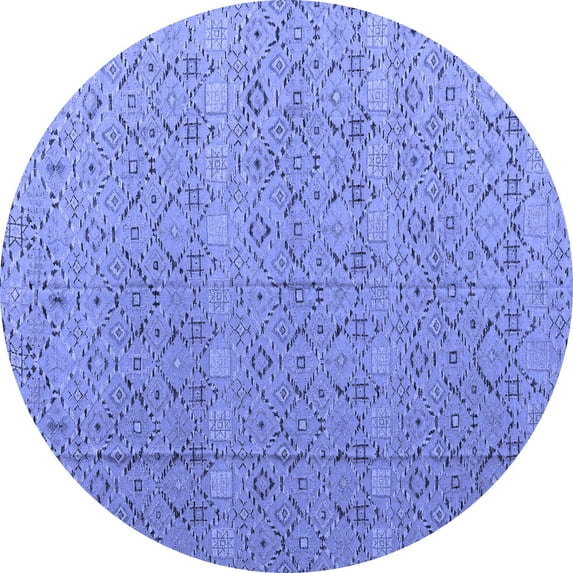 Ahgly Company Machine Washable Indoor Round Abstract Blue Modern Area Rugs, 6' Round