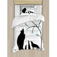 thumbnail image 1 of Animal Print Duvet Cover Set Twin Size, Artistic Design Forest Fauna Bear Crow Fox Wolf Rabbit, Decorative 2 Piece Bedding Set with 1 Pillow Sham, Charcoal Grey Slate Blue and White, by Ambesonne, 1 of 3