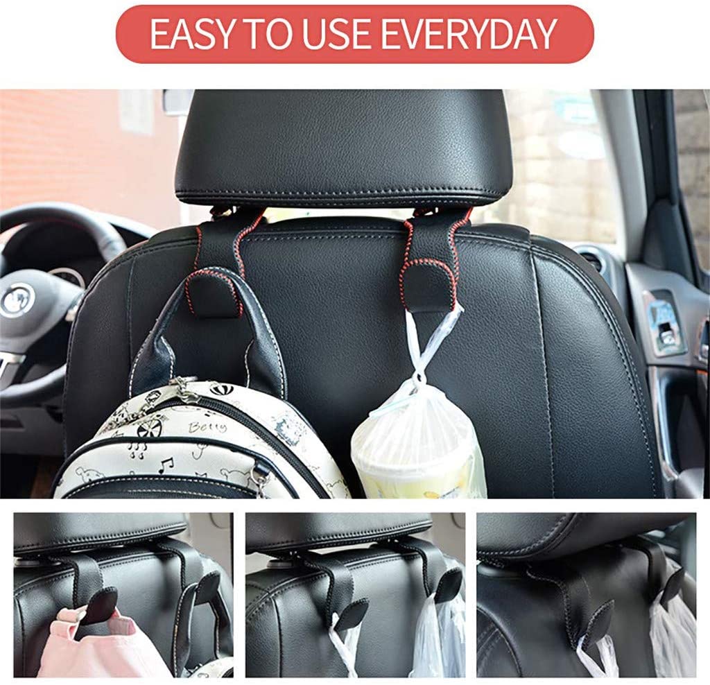 Leather  Stainless Steel Car Hook Universal Car Vehicle Back Seat Headrest  Hanger Holder Hooks for Bag Purse Cloth Drink Grocery, Black
