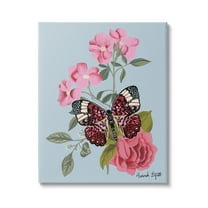 Stupell Industries Pink Floral Butterfly Animals & Insects Painting Gallery Wrapped Canvas Print Wall Art, 30 x 40