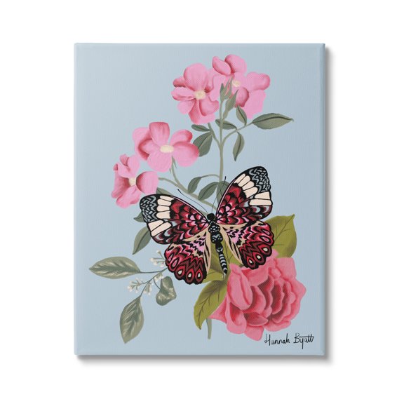 Stupell Industries Pink Floral Butterfly Animals & Insects Painting Gallery Wrapped Canvas Print Wall Art, 30 x 40