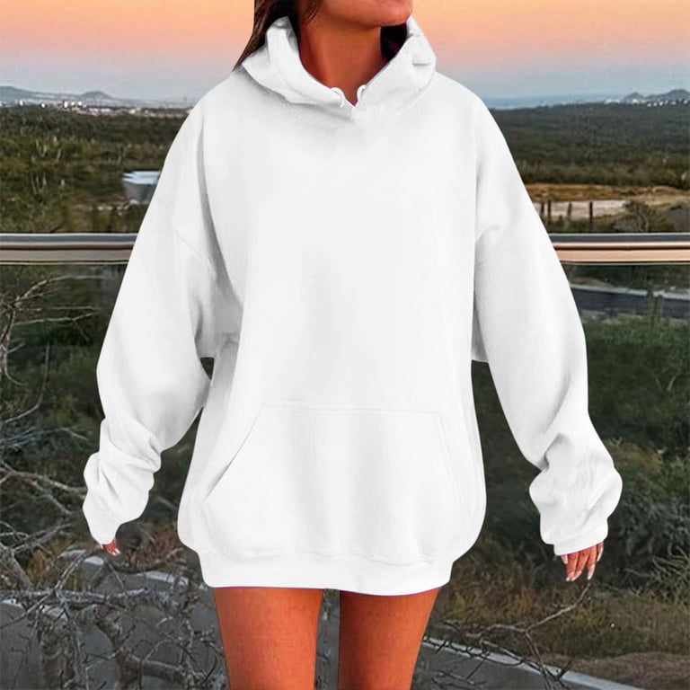 HELLOID フーディ Lサイズ ホワイト Puliio Women's Plus Size Hoodie Solid Color Drop Shoulder Long