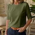 thumbnail image 6 of Wovilon Women's Half Sleeve Crew Neck Top, Solid Color Basic T-Shirt, Lightweight Stretch Casual Tee, Relaxed Fit Summer Blouse for Everyday Wear, 6 of 7