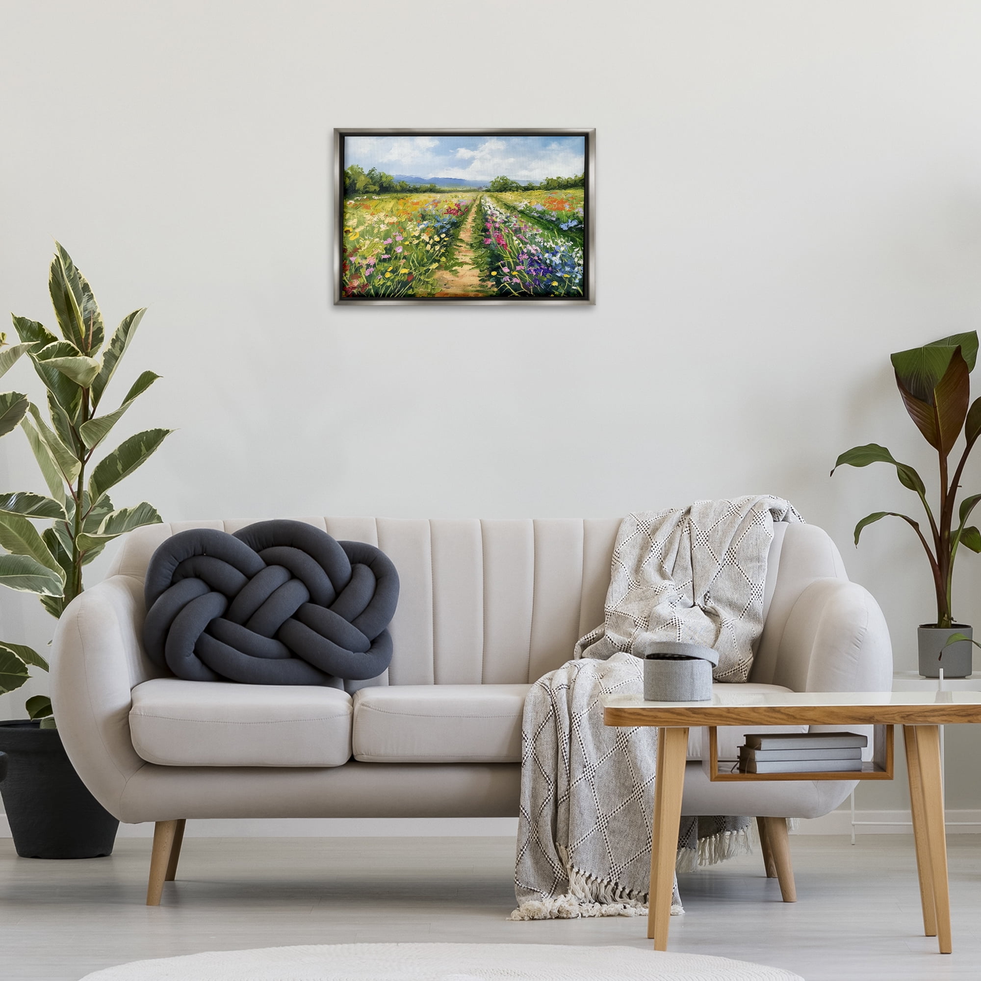 Stupell Industries Bright Hued Wildflower Path Landscape & Nature Painting Gray Floater Framed Canvas Art Print Wall Art, 25 x 17