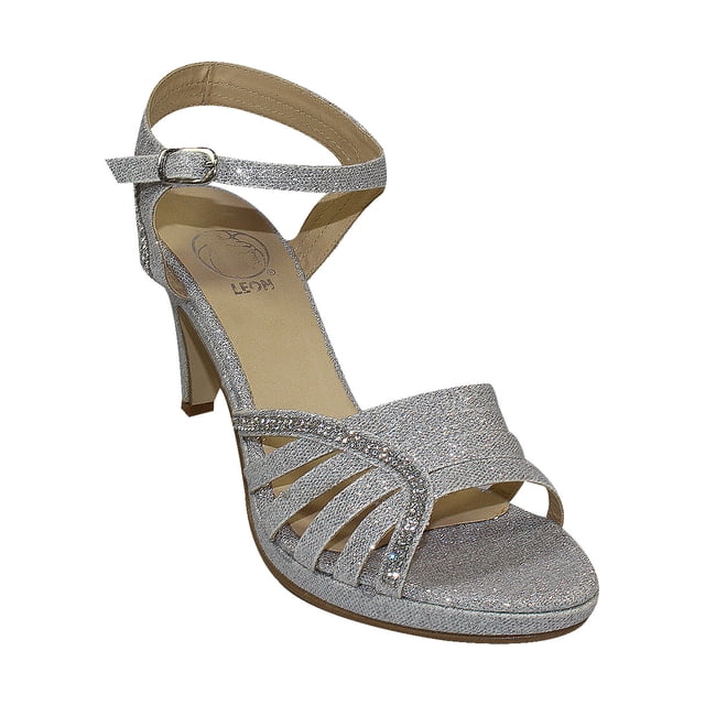 SANDALIAS TACONES VESTIR LEON MUJER GLITTER PLATA PIKE 222118 LEON 222118p