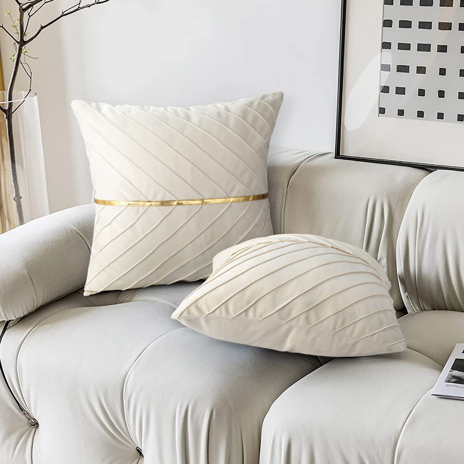Beige Decorative Cushion Set 45x45cm Decorative Cushion Sofa Cushion Soft Sofa Cushion Seat Cushion Set Living Room Bedroom Office Car Sofa Decorative Cushion, Set of 2
