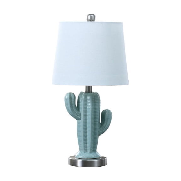 22" Southwest Teal Ceramic Cactus Table Lamp Modern Metal Base Accent Light for Living Room Bedroom Home Decor