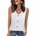 thumbnail image 3 of Women's Eyelet Embroidery Tank Tops with V Neck and Button Down Front Featuring Loose Sleeveless Silhouette White XXL, 3 of 7