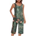 thumbnail image 2 of Conjunto de Verano para las Mujeres Casual Impreso sin Mangas Cuello Redondo Y Pantalones Recortados de Dos Piezas, 2 of 8