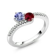 thumbnail image 2 of Gem Stone King 925 Sterling Silver Blue Tanzanite and Red Created Ruby Bypass Ring for Women (0.79 Cttw, Gemstone December Birthstone, Round 4MM, Available in Size 5, 6, 7, 8, 9), 2 of 4