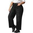 thumbnail image 4 of Agnes Orinda Women's Plus Size Wide Leg Jeans Washed Palazzo Trouser Denim Pants 4X Black, 4 of 5
