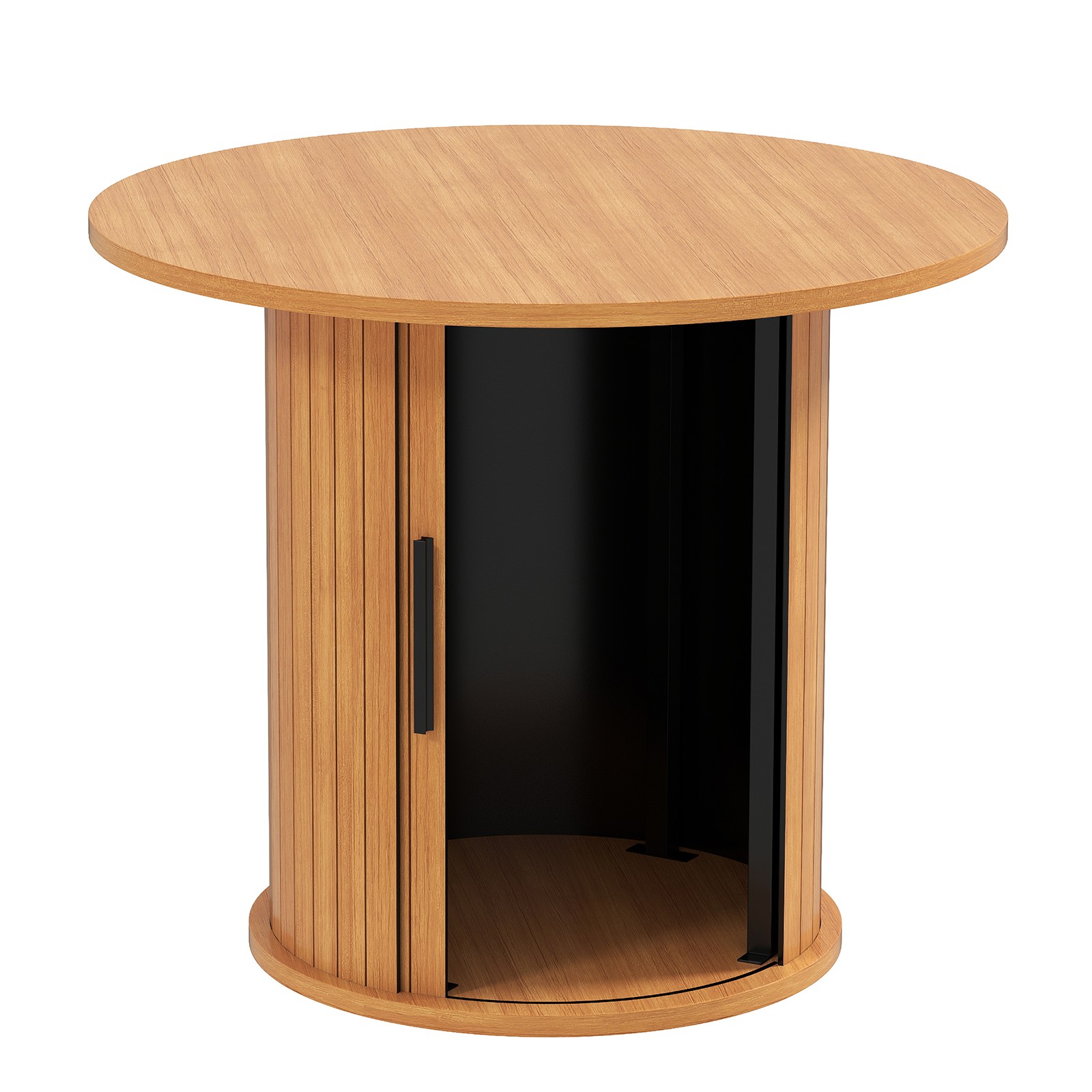 23.6" Round Coffee Table Wood Side End Table Nightstand Farmhouse for Small Spaces w/Hidden Storage,Sliding Door Living Room,Bedroom(Light Brown)