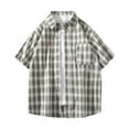 thumbnail image 2 of WREESH Men's Loose Casual Button Down Shirts Stylish Plaid Turn-Down Collar Short Sleeve with Pockets for a Comfortable and Trendy Look Black, 2 of 7