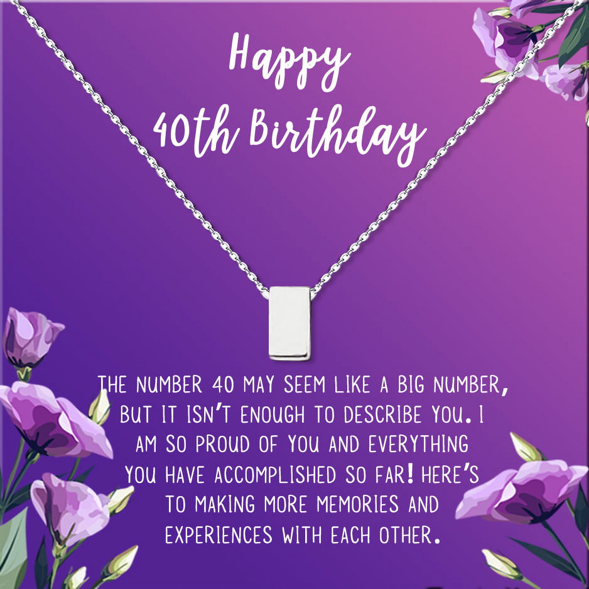 Happy 40th Birthday Card and Necklace - Gift for Her - Jewelry Gift Set - [Silver Cube, Royal Purple Gift Card]