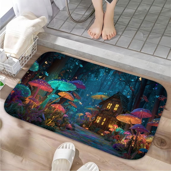 1pc Magical Forest Cottage Absorbent Non-Slip Bathroom Thickened Flannel Rug Decor,Soft,Quick Drying,Suitable For Indoor/outdoor Use,Bathrooms,Bedrooms,Kitchens,Terrace,Laundry Rooms,16"x24"