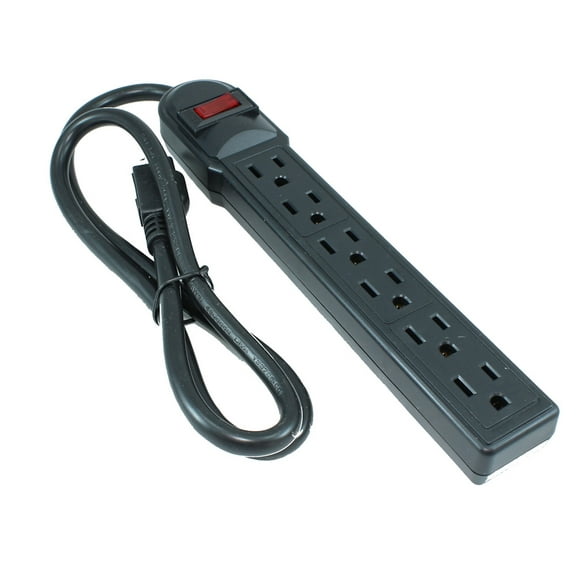 3ft 6 Outlet Power Bar (14AWG/15A) with 90J Surge Protector, Black