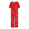 thumbnail image 5 of SDNall Pajama Sets for Women 2 Piece Printing Round Neck Short Sleeve Sleepshirt and Pants Sets Loungewear Pajamas with Pockets (Red, Sizes S-XXL), 5 of 9