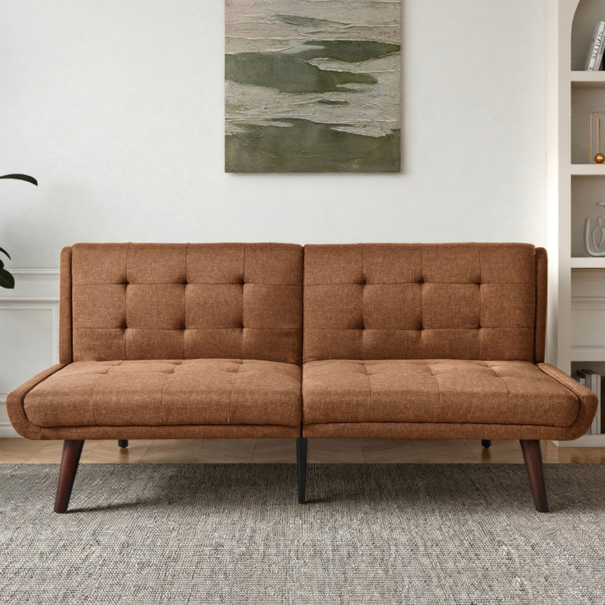 Jopat 63" Convertible Futon Sofa Bed,Modern Loveseat Sleeper Sofa Couch with 5-Position Adjustable Backrest for Small Spaces,Living Room,Brown