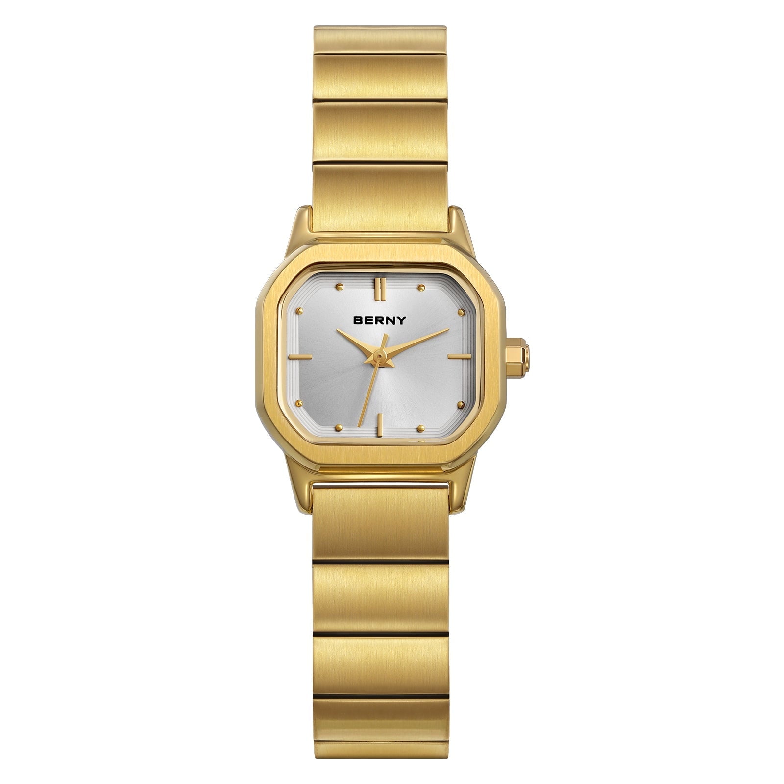 BERNY Small Gold Watches for Women, Dainty Minimalist Dress Watch with Square Dial, Vintage Stainless Steel Bracelet Watch, Waterproof, Ladies Luxury Gifts (White)