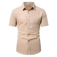 thumbnail image 3 of SGFCWSX Men's Short Sleeve Business Casual Shirt Argyle Jacquard Button Down Shirt for Work Daily Wear Beige Size XS, 3 of 6