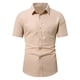 thumbnail image 2 of Blusa y camisa de manga corta con cuello vuelto para hombre, informal, de color liso, con botones, bolsillo y solapa, a la moda, de manga corta, 2 of 5
