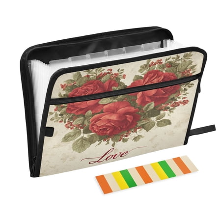 Organ Folder 14.2 x 0.8 x 10.6 Inches 13 Separate Pockets A4 Size Documents Folder A Sort Storage File Manager For The Home Office Three Valentine's Day Roses