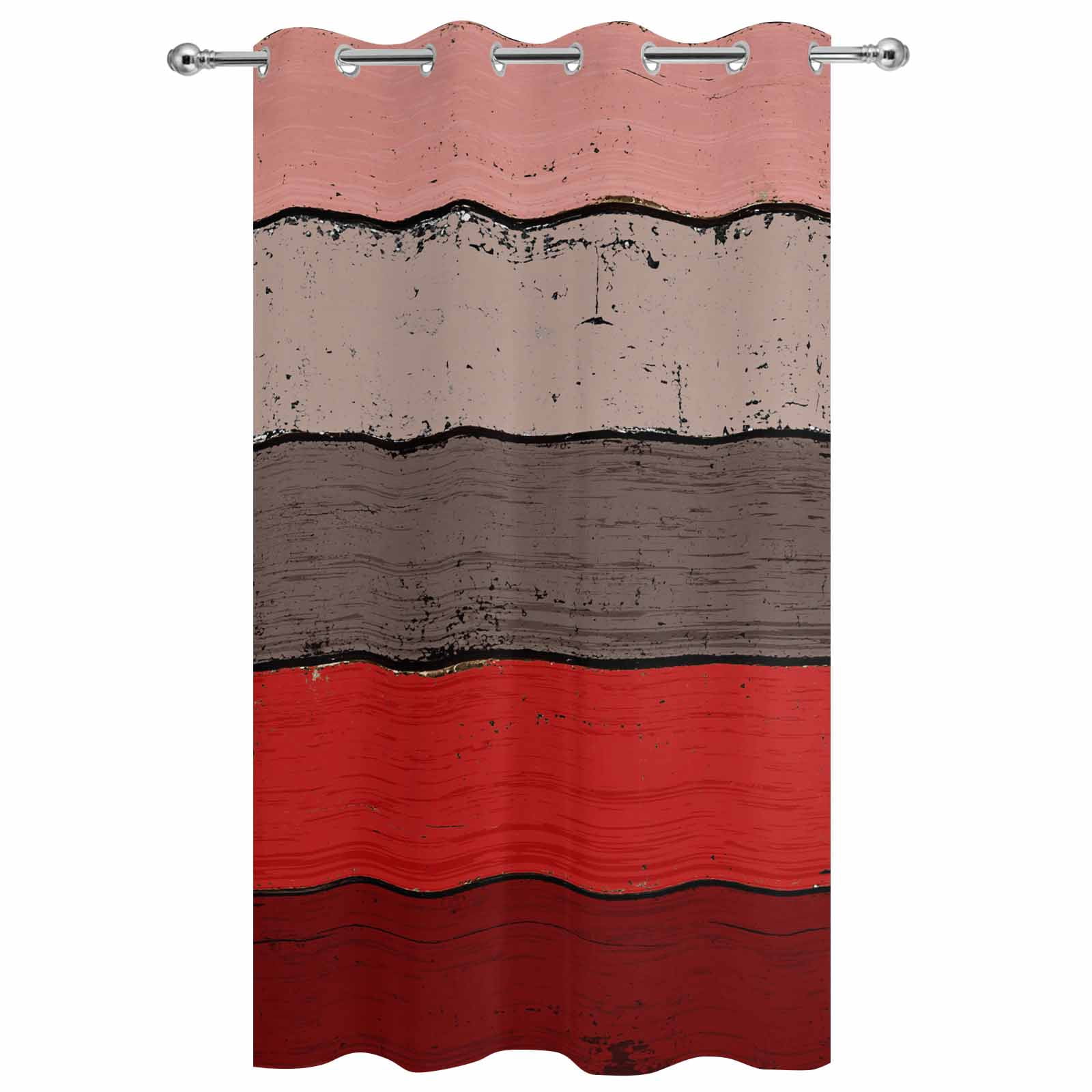 Outdoor Curtains for Patio Waterproof, Red Grey Windproof Pravicy Outside Porch Blackout Curtain, Vintage Stripe Farmhouse Wood Grain Ombre Sun Blocking Grommets Curtains for Cabana Gazebo 54"x108"