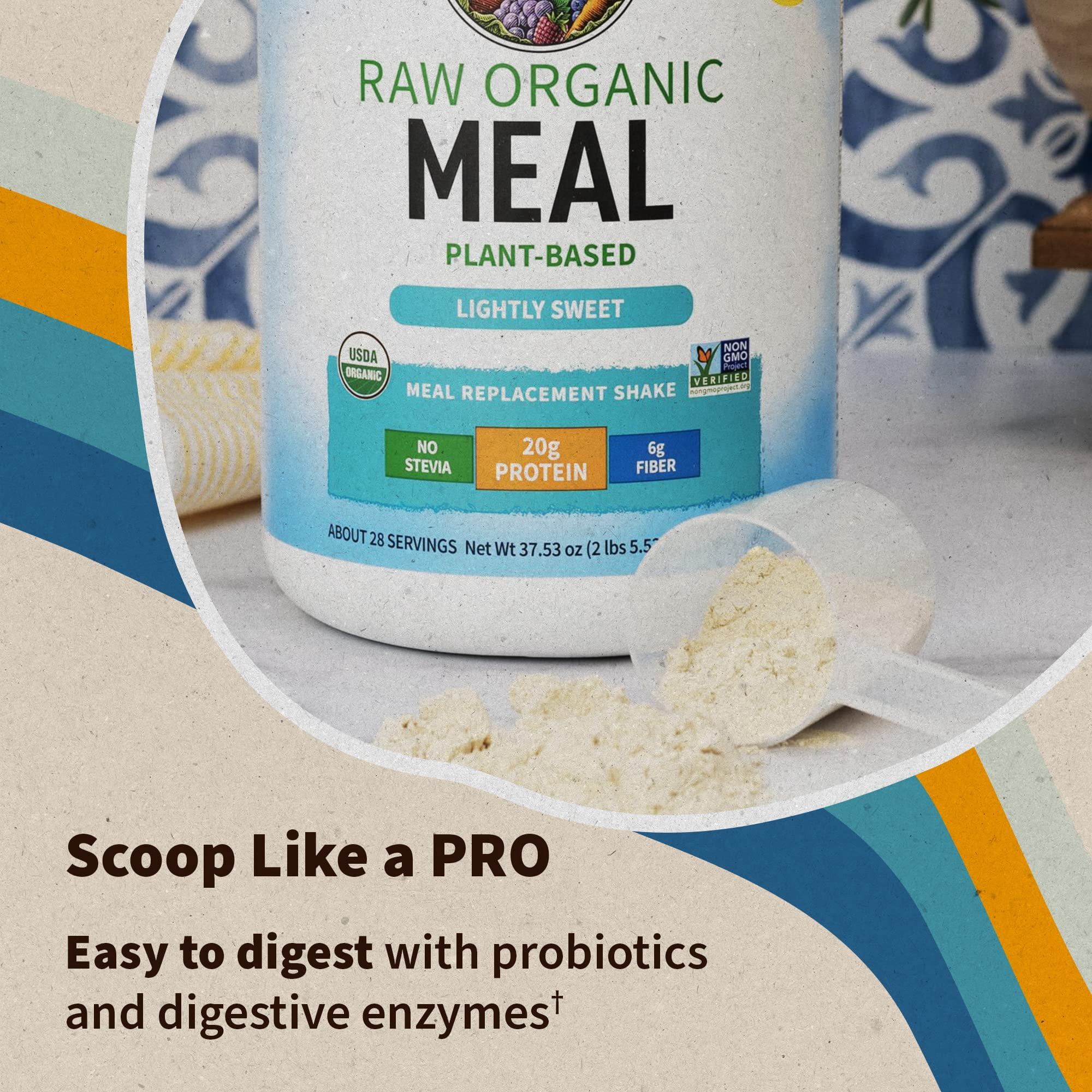Garden of Life Raw Organic Meal Plant-Based Protein Powder, Lightly Sweet, 28 Servings