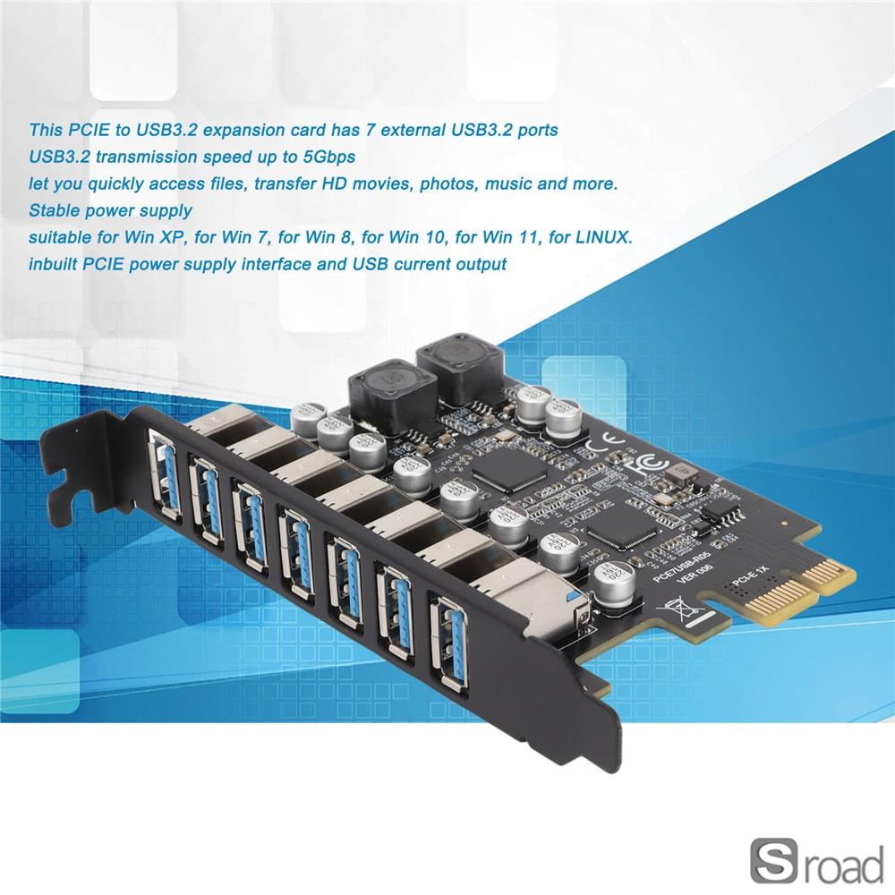 7-Port PCIe To USB 3.0 Expansion Card, 5Gbps High Speed Desktop Add-on Card With Stable Power