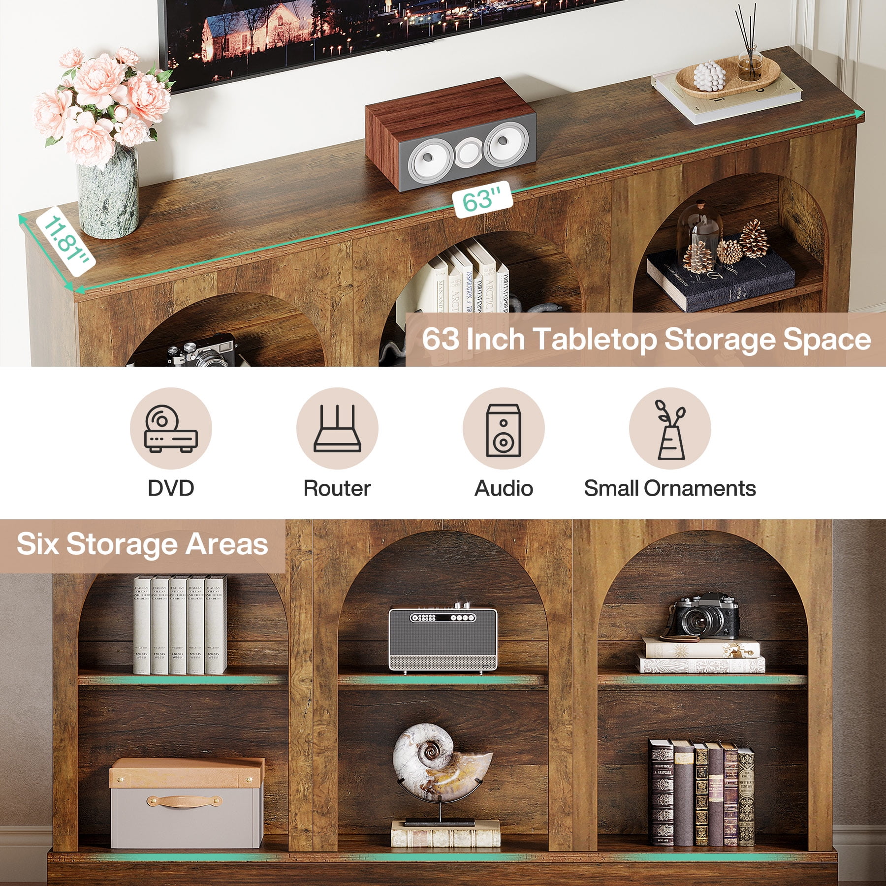 Tribesigns Farmhouse TV Stand for 55/60/65 Inch TVs, Entertainment Center with Storage Cabinets, Rustic Brown