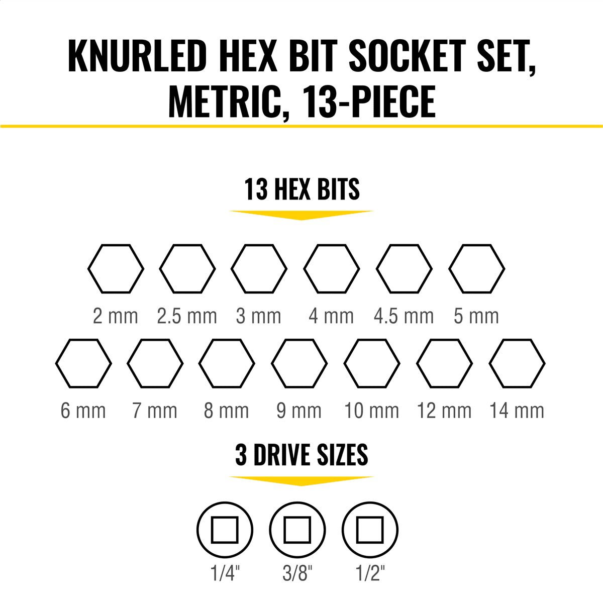Klein Tools Knurled Hex Bit Socket Set, Metric, 13-Piece