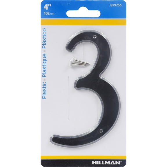 Hillman Group 839756 4 in. Nail-On Black Plastic House Number - 3 -  10 Piece