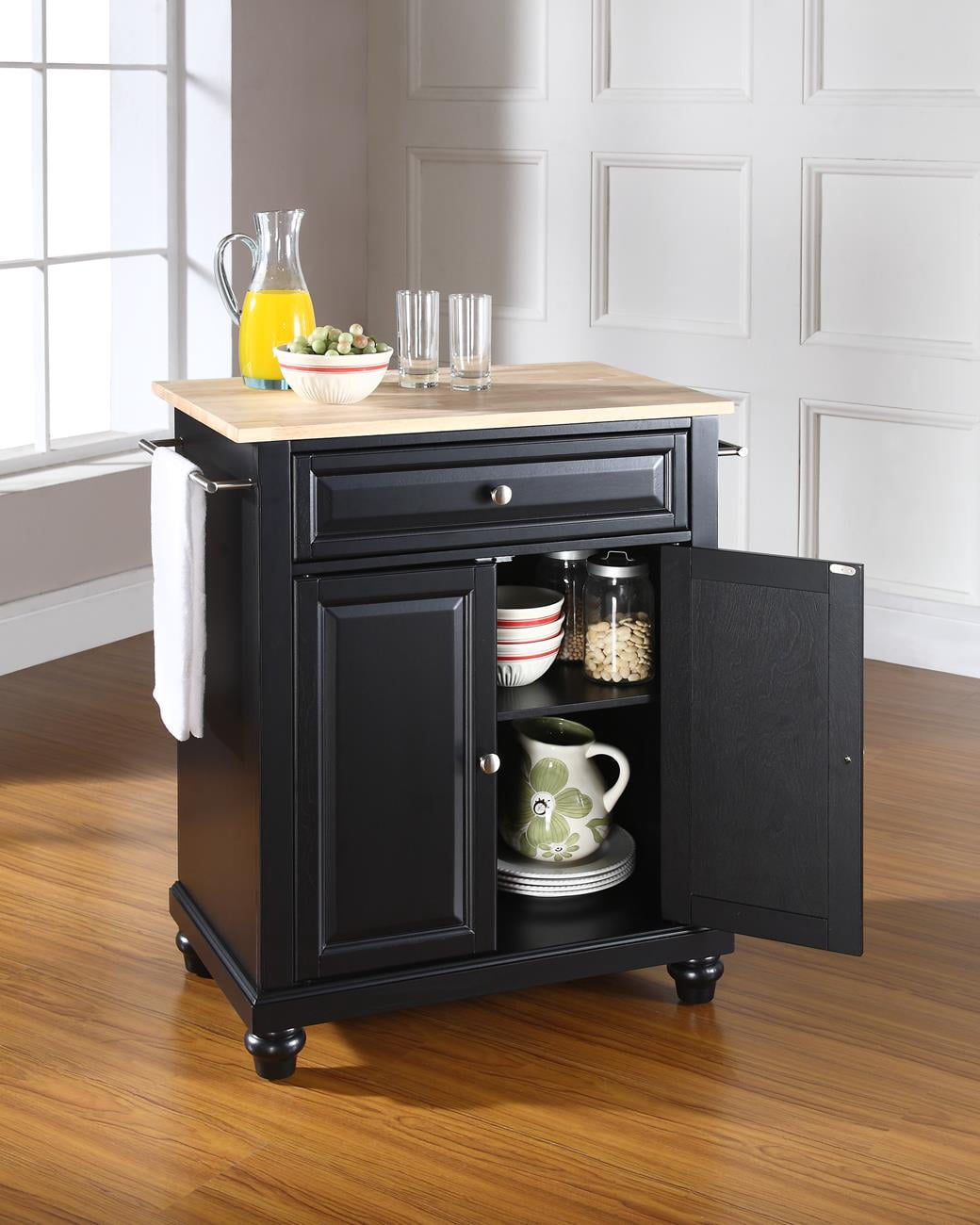 Crosley Furniture Cambridge Natural Wood Top Portable Kitchen Island in Black