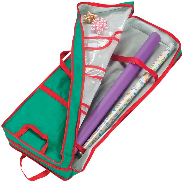 Gift Wrap Organizer Bag, Wrapping Paper Storage Container with Handles