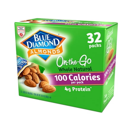 Blue Diamond Whole Natural Almonds, 100 Calorie Packs, 32