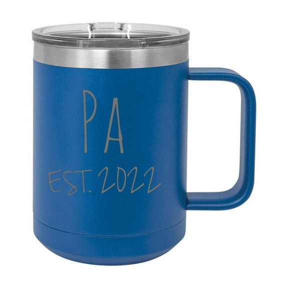 Pa Est. 2022 Established Stainless Steel Vacuum Insulated 15 Oz Engraved Double-Walled Travel Coffee Mug with Slider Lid