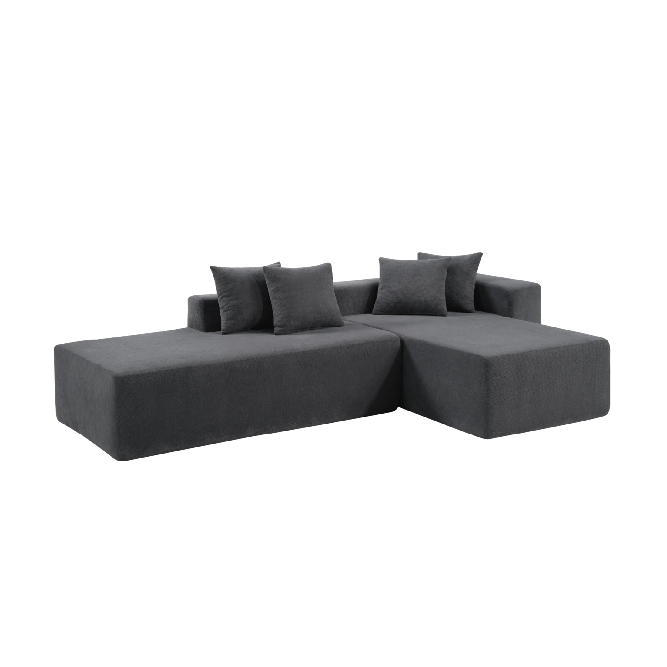 Noble House Ferb 101" L-Shaped Modular Sofa, Deep Seat Corduroy Sectional Lounger, Living Room, Bedroom, Dark Gray