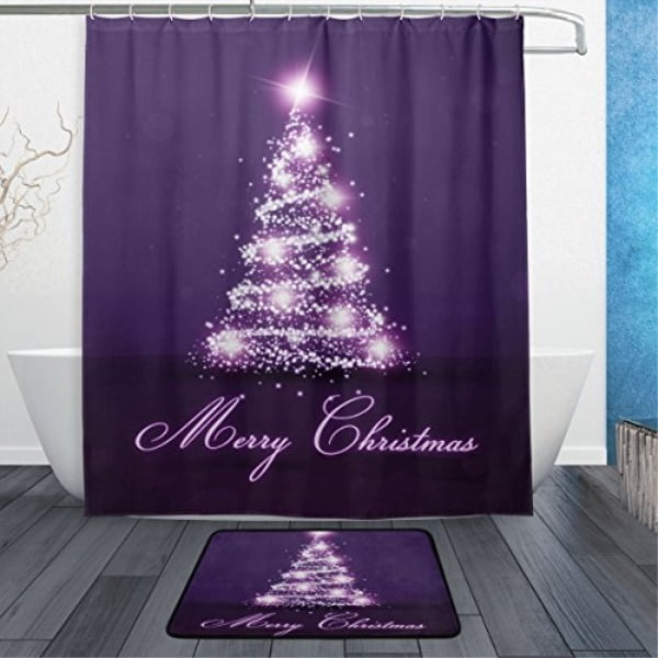 alaza set of 2 christmas holiday 60 x 72 inches shower curtain and mat