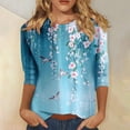 thumbnail image 2 of Womens Plant Printed T Shirts Short Sleeve Crew Neck Loose Casual Summer Tops Blue M, 2 of 5