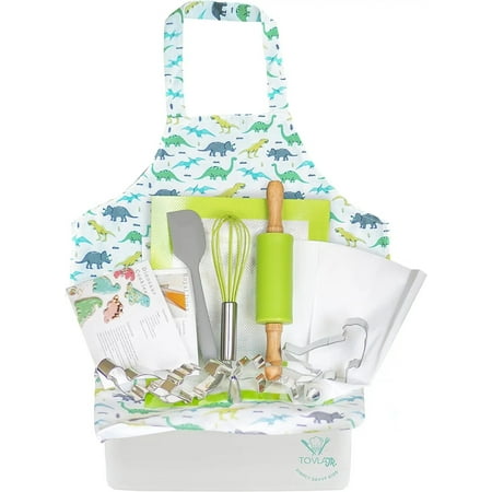 UPC: 0856021007326 | Tovla Jr. Kids Baking Gift Set with Storage Case – Cooking Kit for Children – Educational Baking Sets – Real Kid Baking Supplies with Decorating Tools Set with Apron – Dinosaur