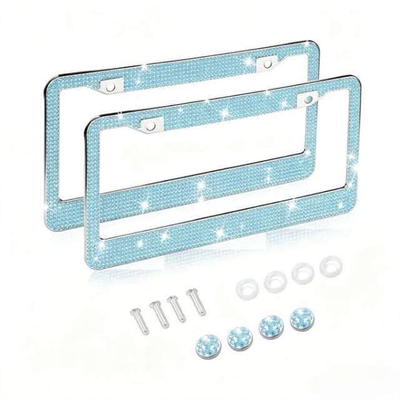 KINGWOLF 2Pack Blue Diamond License Plate Frame Crystal Blue Diamonds,Lake Blue