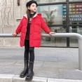 thumbnail image 5 of Chaqueta acolchada de plumón para niños y niñas, cárdigan informal de longitud media con capucha, Color sólido, invierno, 2024, 5 of 5