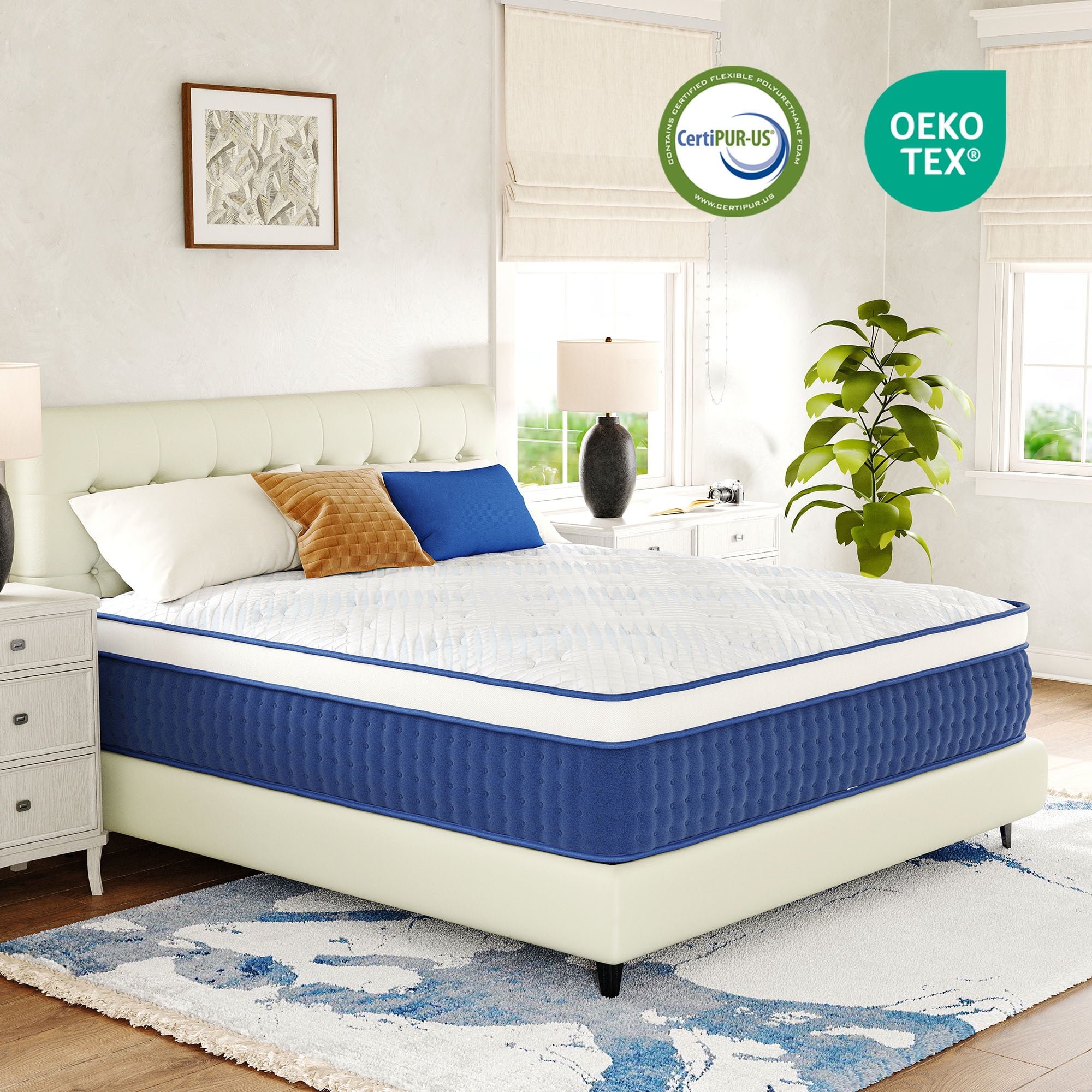 EGOHOME 14 inch Queen Size Mattress, Pocketed Springs, Medium, Pressure Relief, Reinforced Edge, Hybrid Mattress in a Box