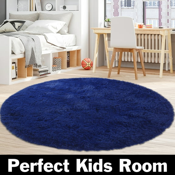Mascarry Faux Fur Elegant Cozy Shaggy Round Rug Floor Mat Area Rugs for Kids Teen's Bedroom Living Room, 5.3'X5.3', Rainbow Color