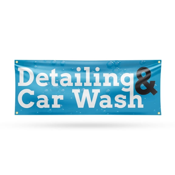 Detailing and Car Wash Banner Sign 18 Inch x 48 Inch | 13 oz Vinyl with Metal Grommets | Heavy-Duty Single-Sided Outdoor Durable Printed High-Quality Weatherproof | Made in the USA