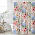 thumbnail image 4 of Beige Blue Hydrangea Bathroom Shower Curtains with 12 Hooks Waterproof Shower Curtain for Stalls and Bathtubs Farmhouse Floral Botanical Burlap Decorative Bathroom Privacy Curtain 72x72 Inches, 4 of 9